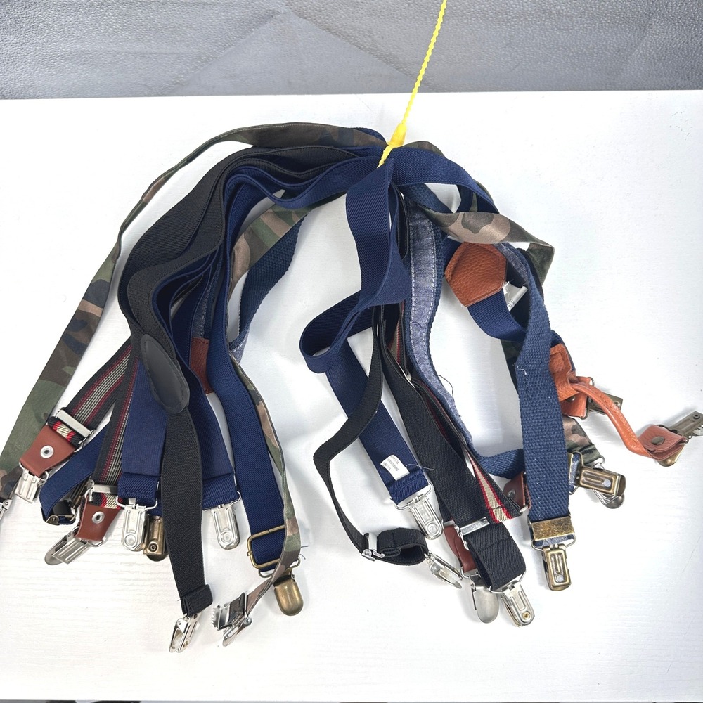 Assorted Kids Suspenders Lot of 6 Camo Navy Black Striped Clip-On Adjustable